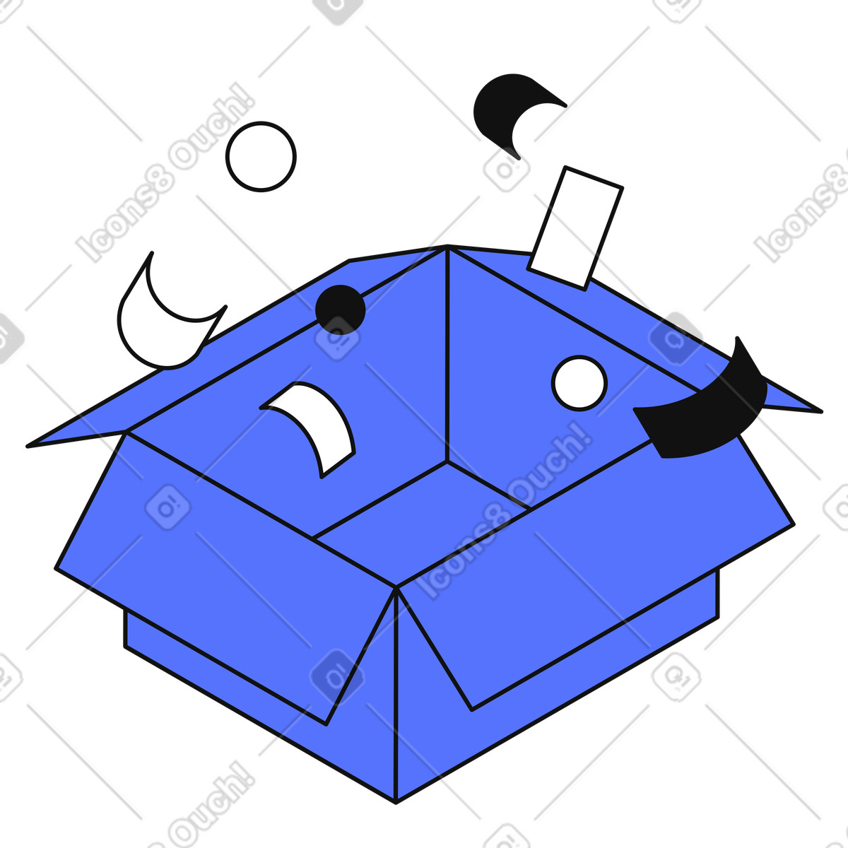 Main 스타일의 Shipping box bursting with confetti symbols celebrating delivery and unboxing 일러스트레이션 PNG, SVG 다운로드