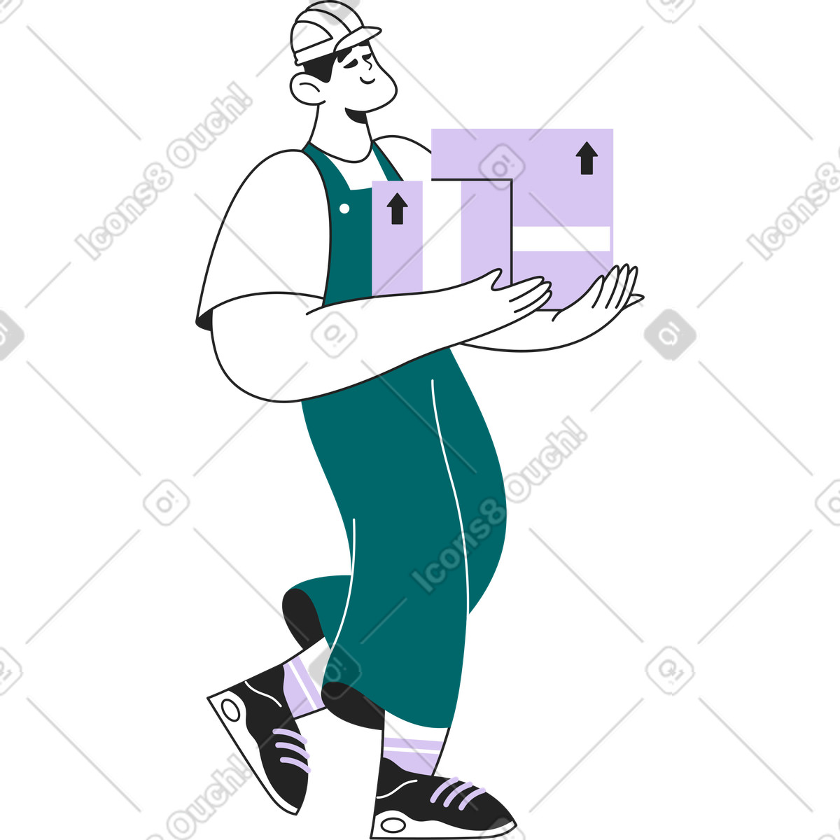 Illustration Homme de construction avec des boîtes dans le style Sammy Line à télécharger aux formats PNG, SVG