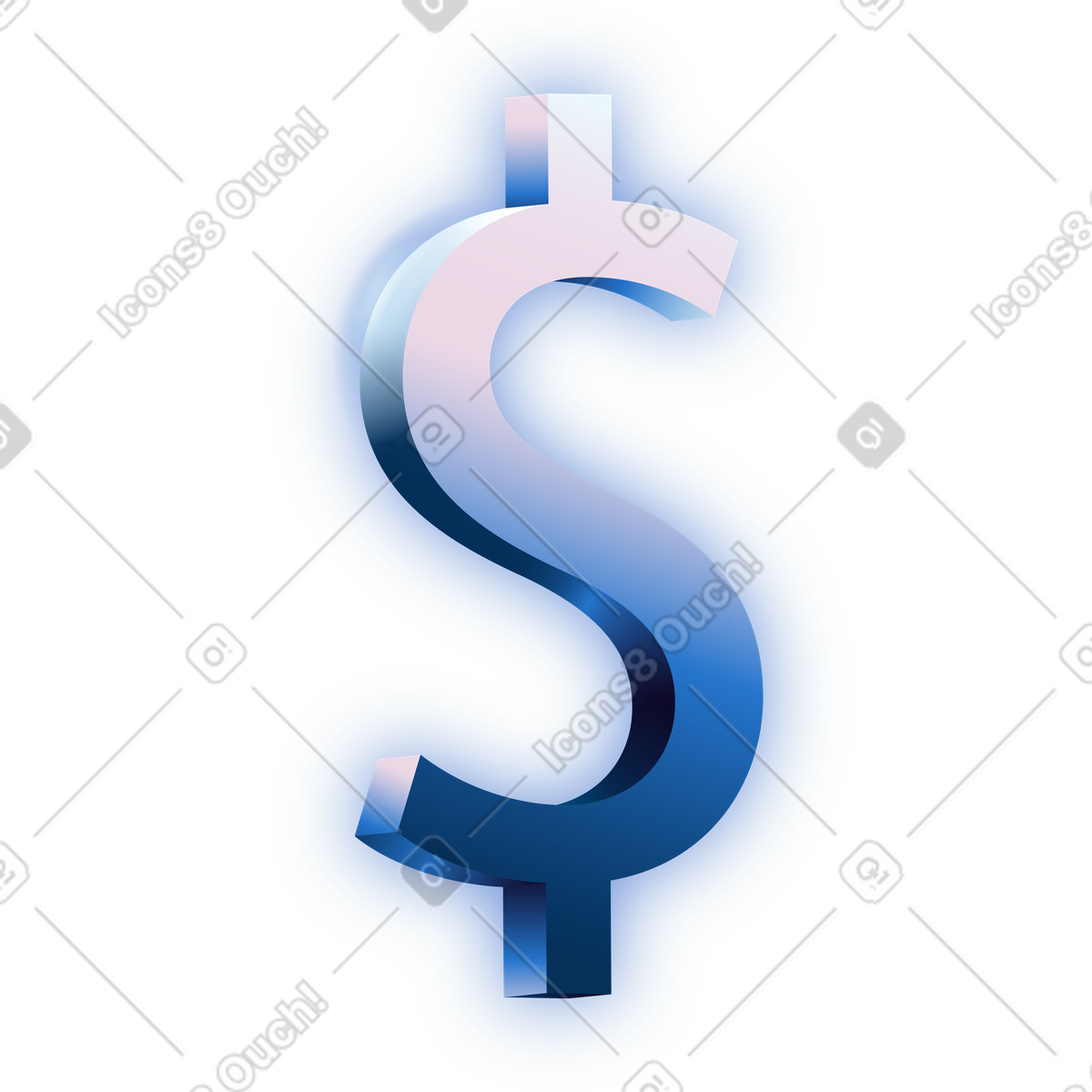 Bold volumetric gradient dollar symbol illustration in Dimension style download in PNG, SVG