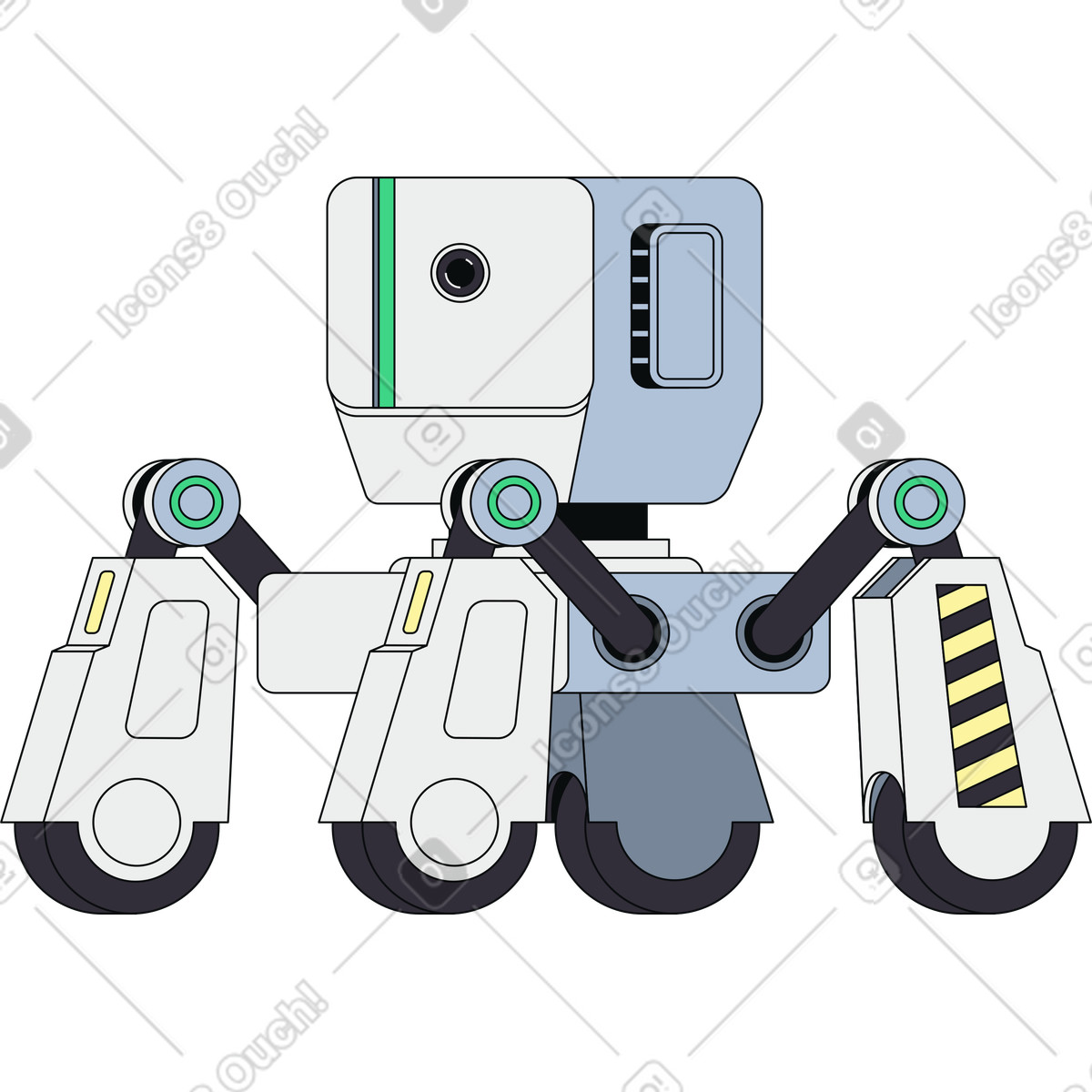 Illustration Robot ia avec jambes mécaniques et interface de processeur intégrée dans le style Teko à télécharger aux formats PNG, SVG