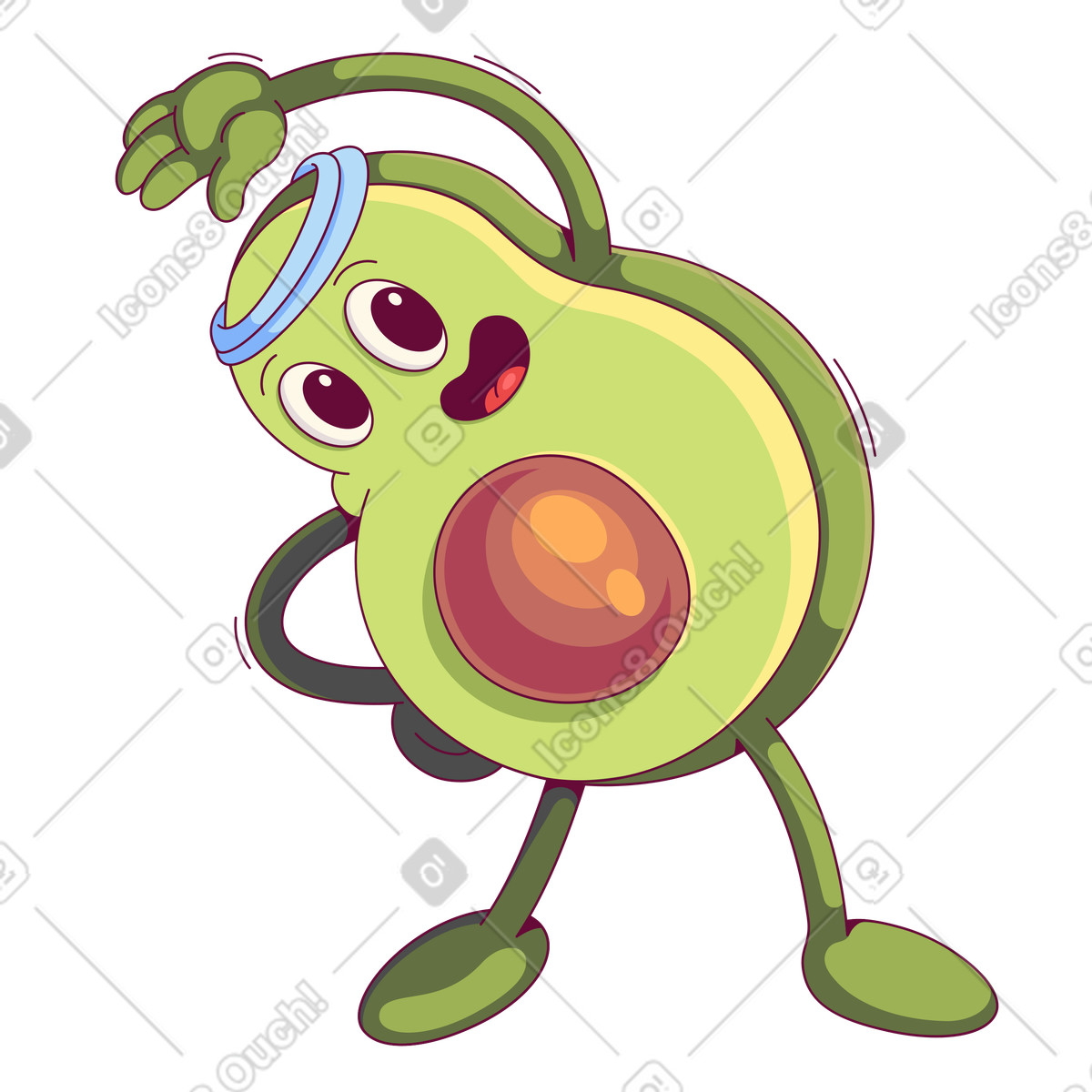 Avocado facendo esercizi illustrazione in stile Handy scarica in PNG, SVG