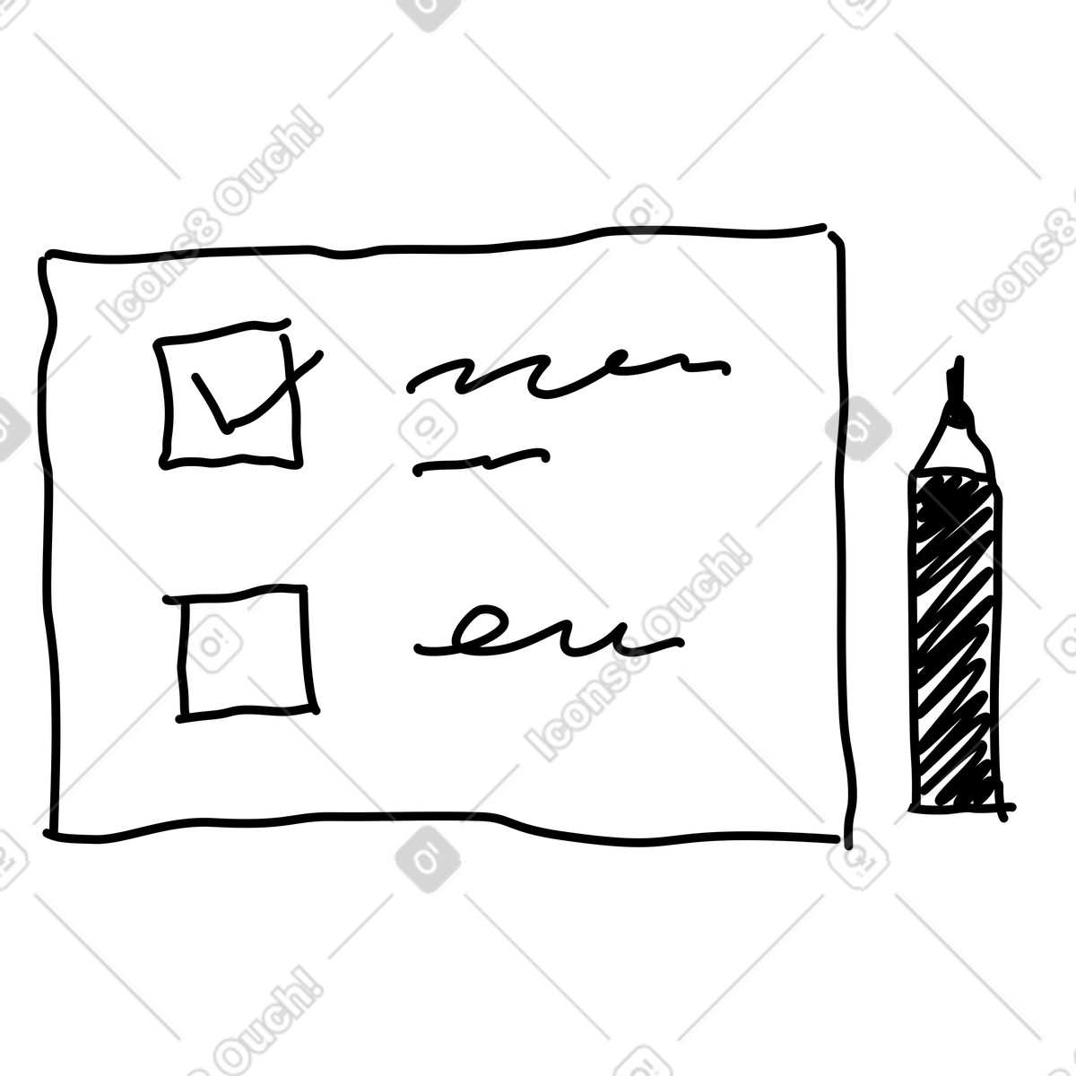 Ilustração de To do list sheet with completed task and pencil beside em no estilo Rough Sketch para baixar em PNG, SVG