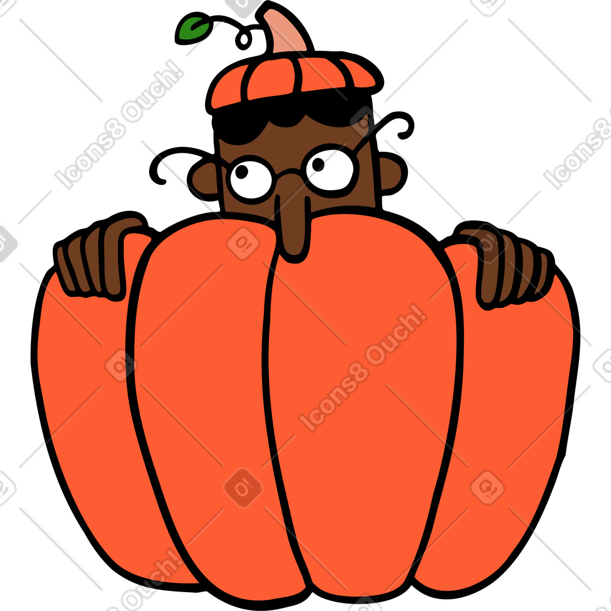 Ilustración Hombre escondido en una calabaza estilo Comic a descargar PNG y SVG