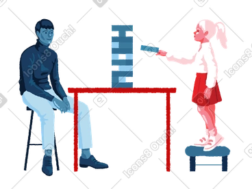 Man playing jenga with a little girl PNG, SVG