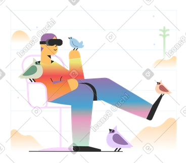Man in vr headset with birds around him PNG, SVG