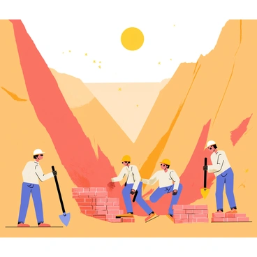 Workers extracting clay bricks from a quarry
