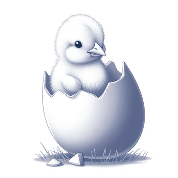 A cute baby chick emerging from a cracked Easter egg