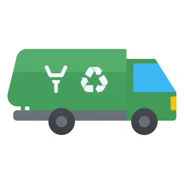 A garbage truck with recycling symbols on its side.