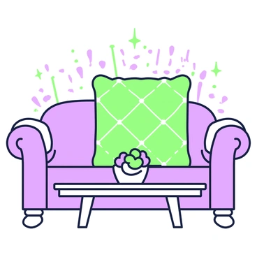 A luxurious velvet cushion with a rich texture is resting on a sofa. The cushion is square-shaped and displays intricate patterns. The sofa is upholstered in a smooth fabric and features elegant armrests. The setting includes a coffee table in front of the sofa, on which sits a small decorative vase with flowers. The background has a softly lit wall, adding to the cozy atmosphere of the scene.