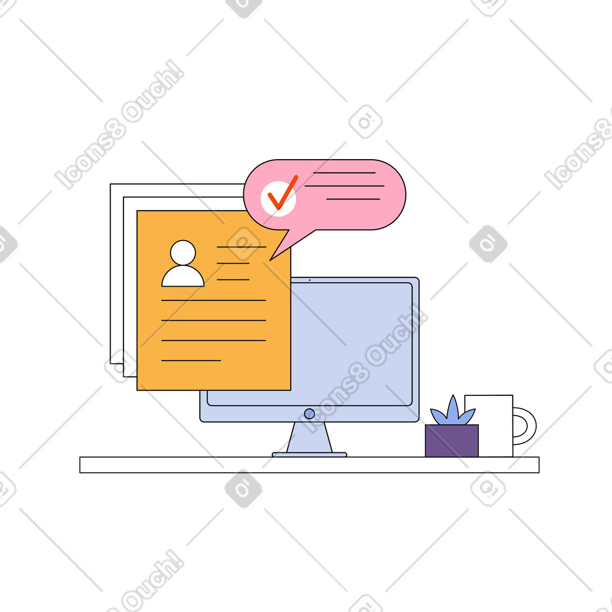 Auswahl eines kandidaten nach lebenslauf-Illustration im Bloom-Stil als Download in PNG, SVG