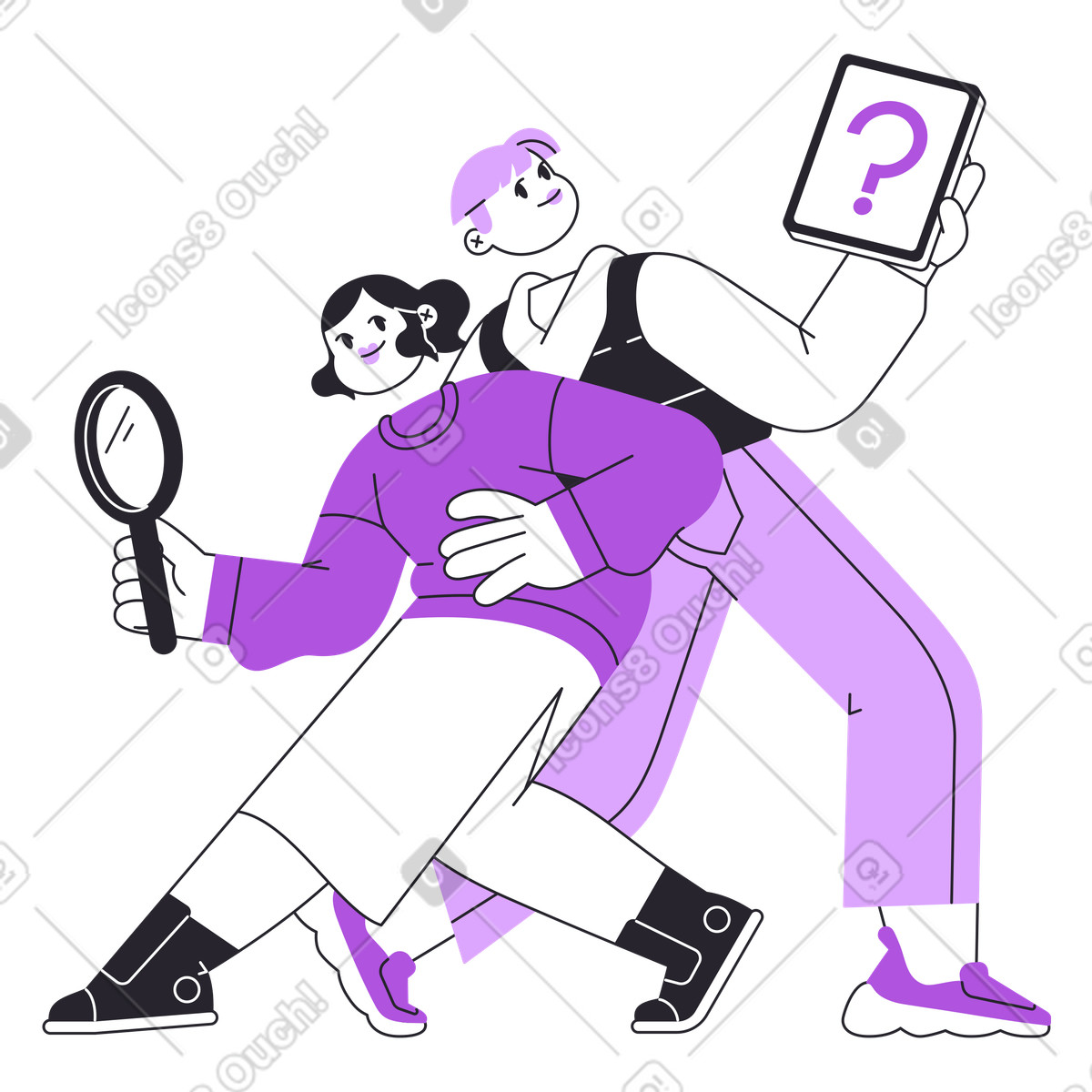 Man and woman team up for searching illustration in Grapy style download in PNG, SVG