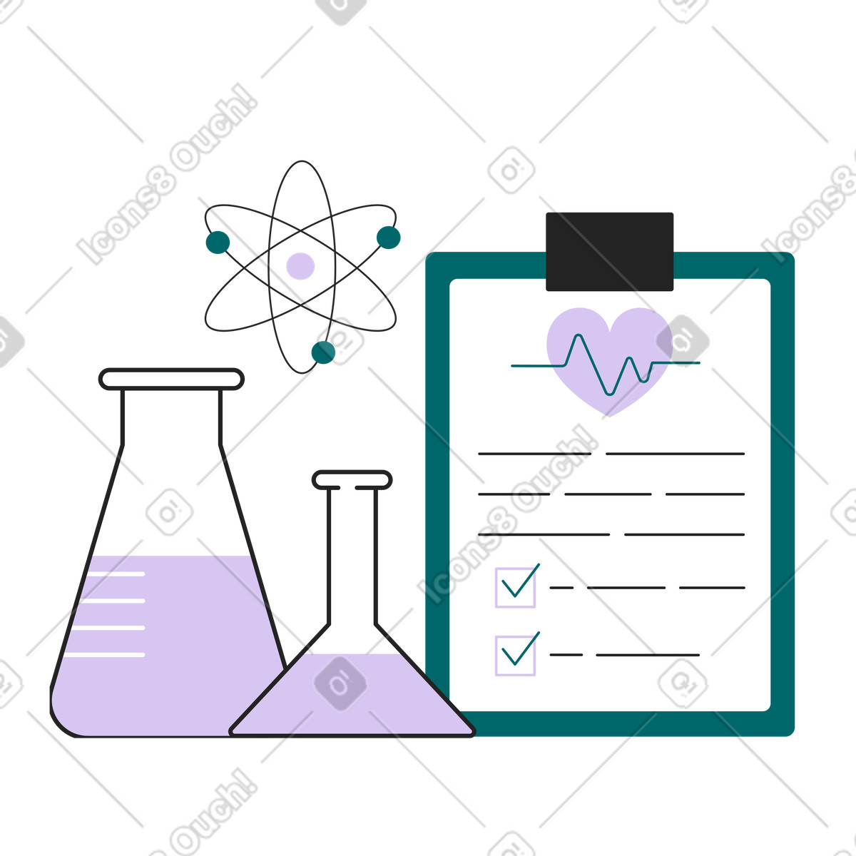 Biotechnology with samples and testing results illustration in Sammy Line style download in PNG, SVG