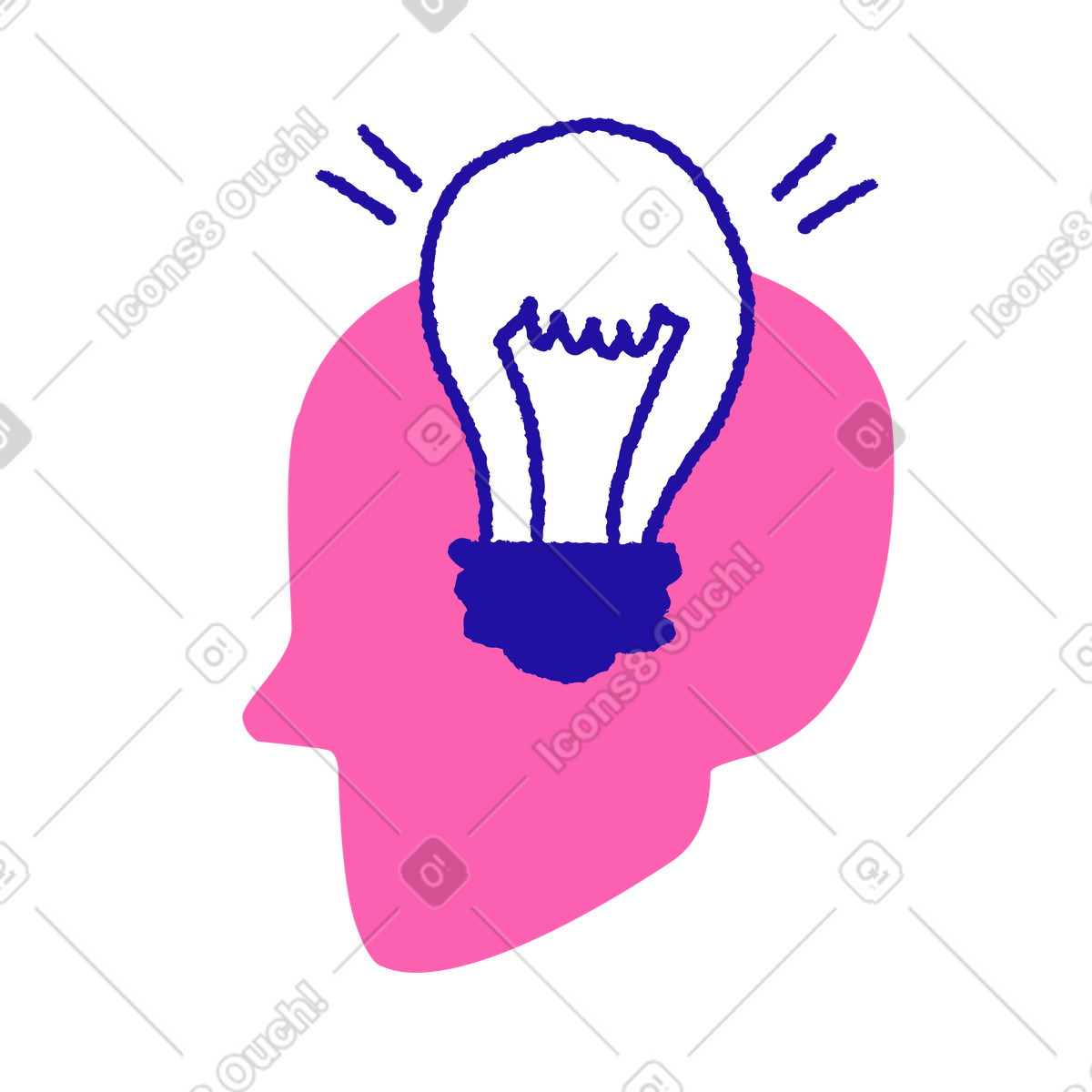 Eine idee mit einer glühbirne im kopf-Illustration Whimsy-Stil als Download in PNG, SVG
