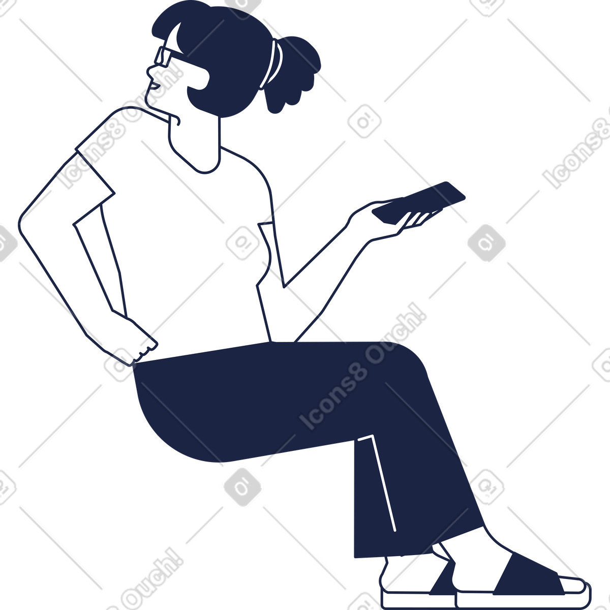 Иллюстрация Woman with smartphone sitting looking back в стиле Urban Line — скачать в форматах PNG, SVG
