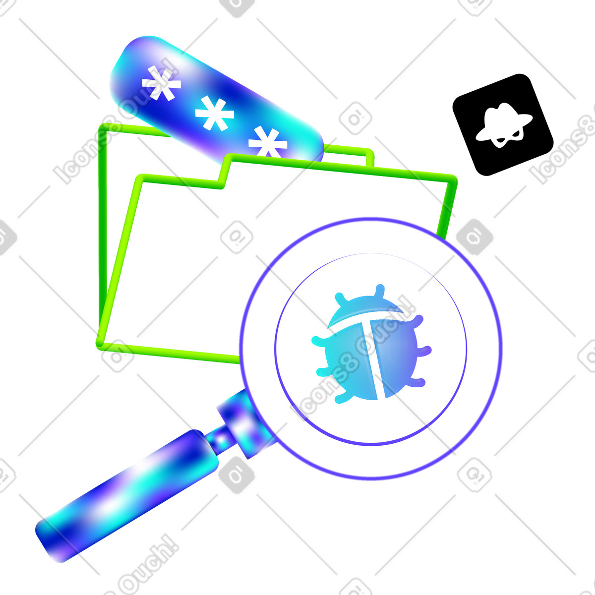 Inspecting files for malware with magnifier, personal data protection and virus scanning illustration in Pure style download in PNG, SVG