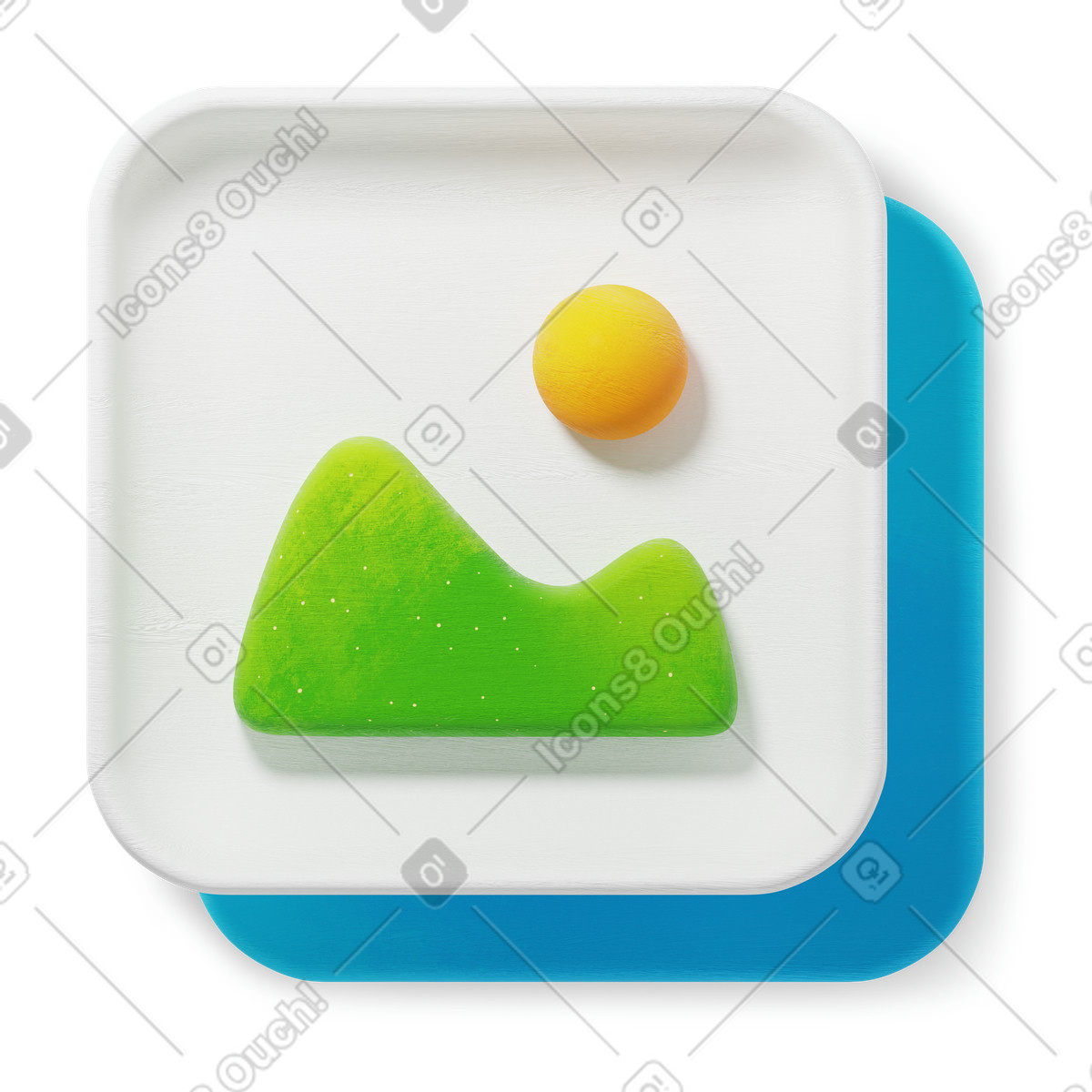 Ilustração de Gallery app icon with green mountain and yellow sun symbol em no estilo 3D Microsoft Fluent illustration para baixar em PNG, SVG