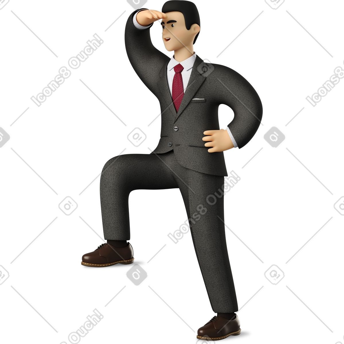 下载 3D Business 风格的 Businessman in black suit looking into the distance 插画，支持 PNG、SVG 格式