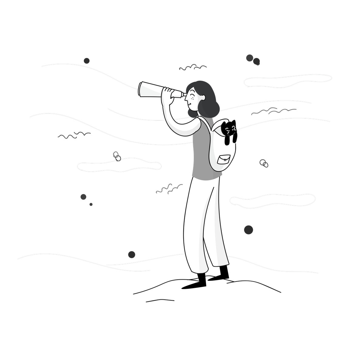 Pixeltrue 스타일의 Exploration and direction finding, traveler with backpack looking through telescope 일러스트레이션 PNG, SVG 다운로드