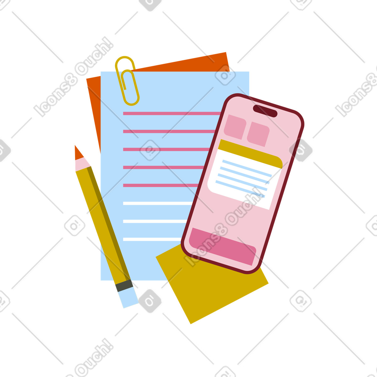 Notes, pencil, and smartphone illustration in education vector clipart images