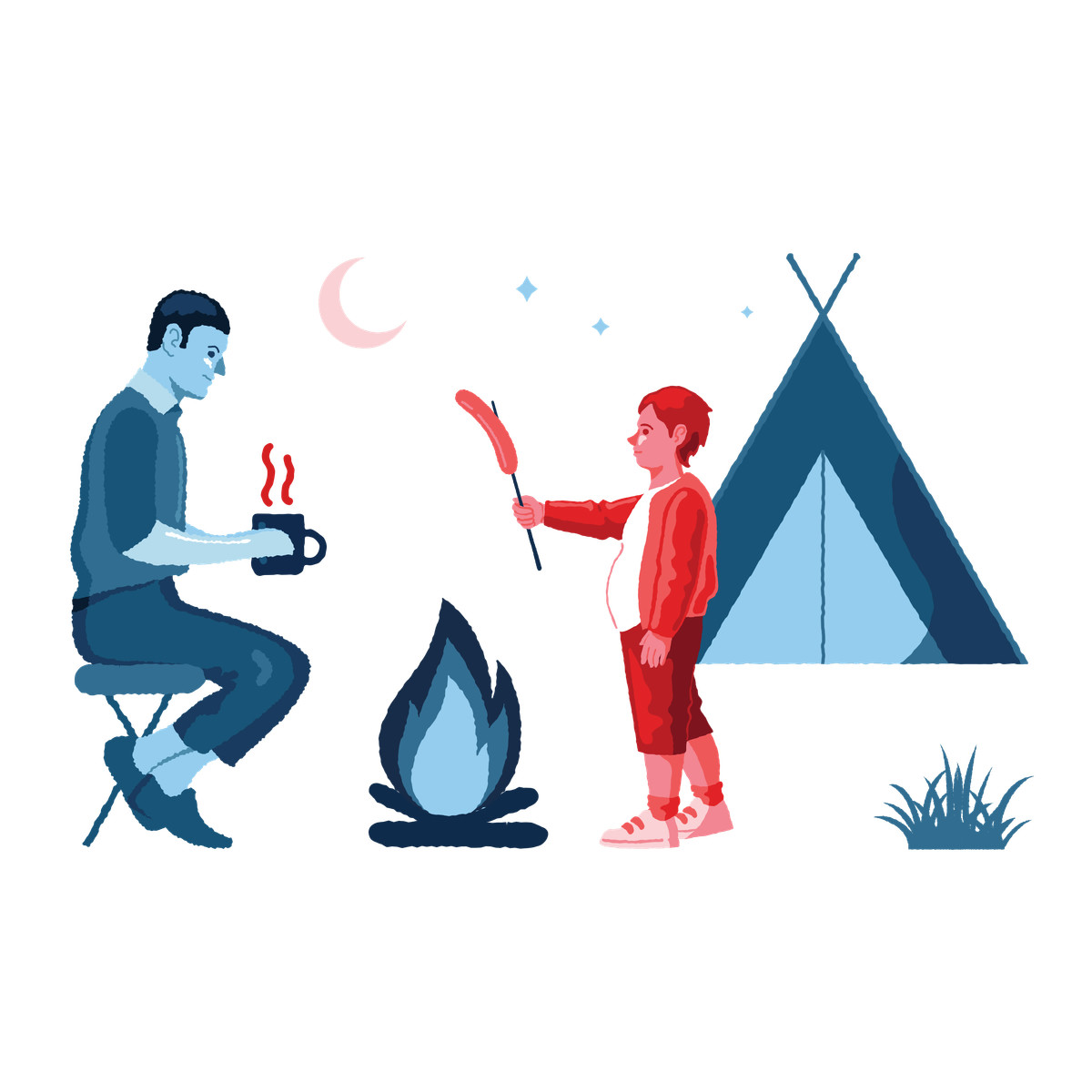 Man and boy on a camping trip illustration in Cherry style download in PNG, SVG