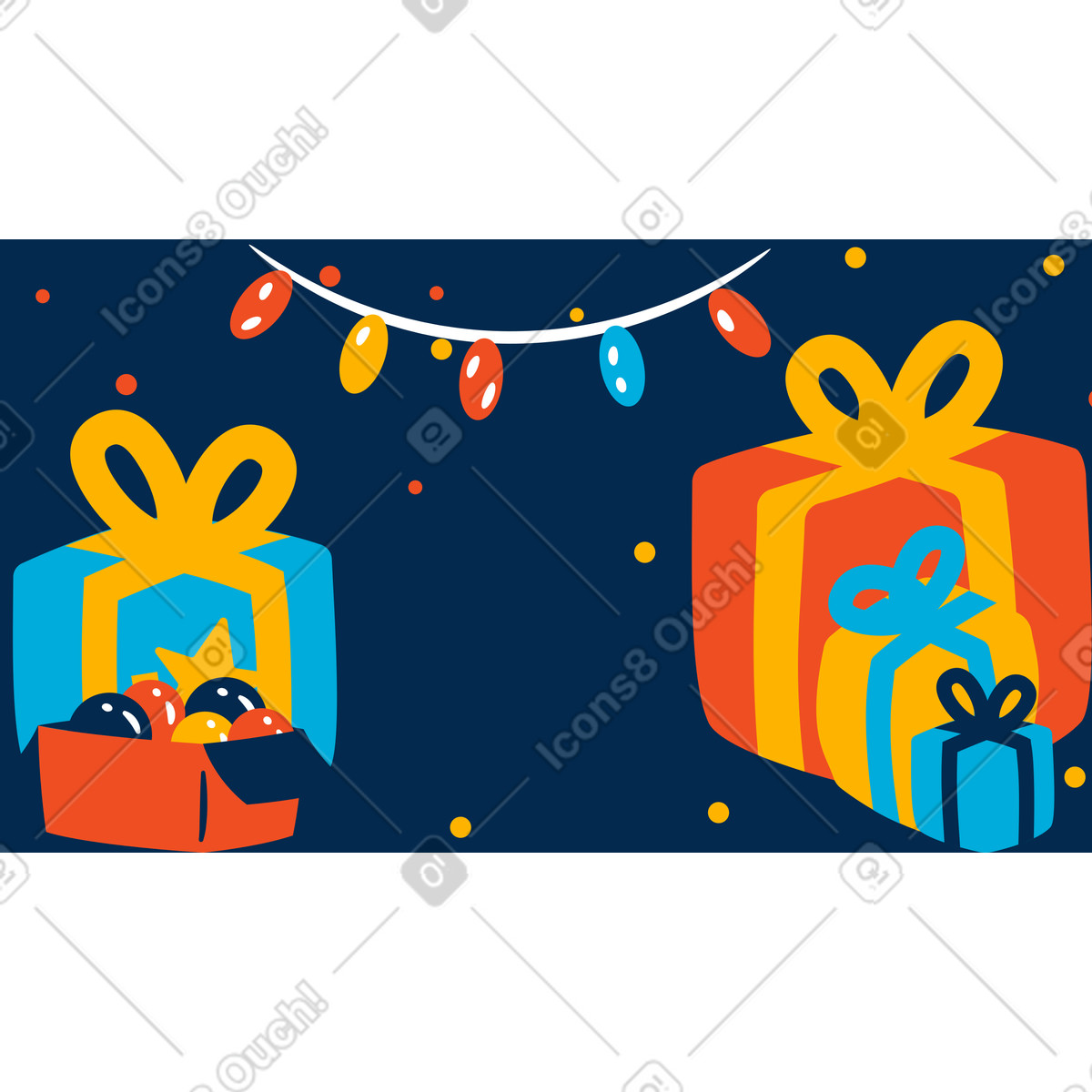 Gifts await unpacking illustration in Flame style download in PNG, SVG