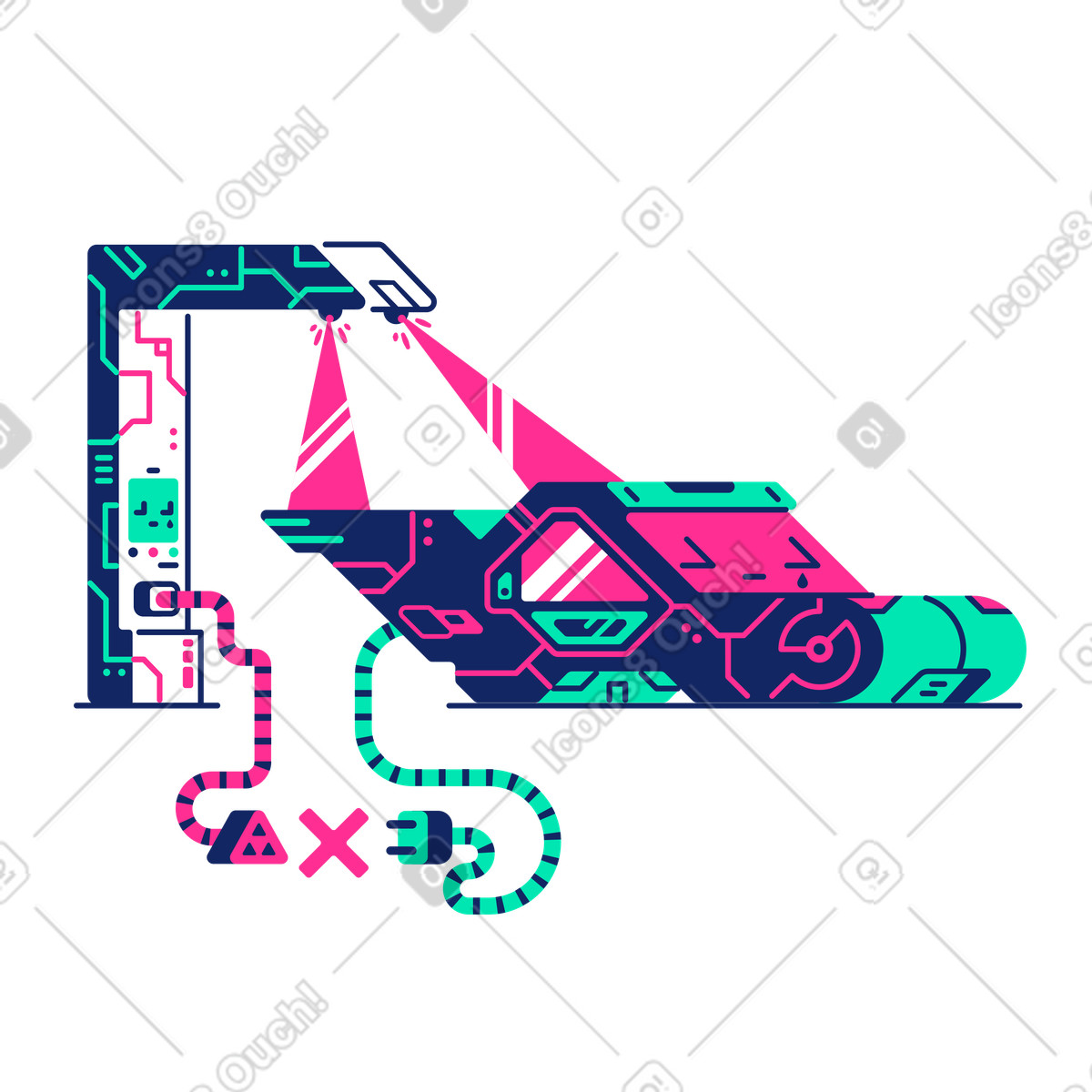 Cyborg スタイルの Futuristic car unplugged from charging station, No internet or offline connection のイラストをPNG、SVG形式でダウンロード