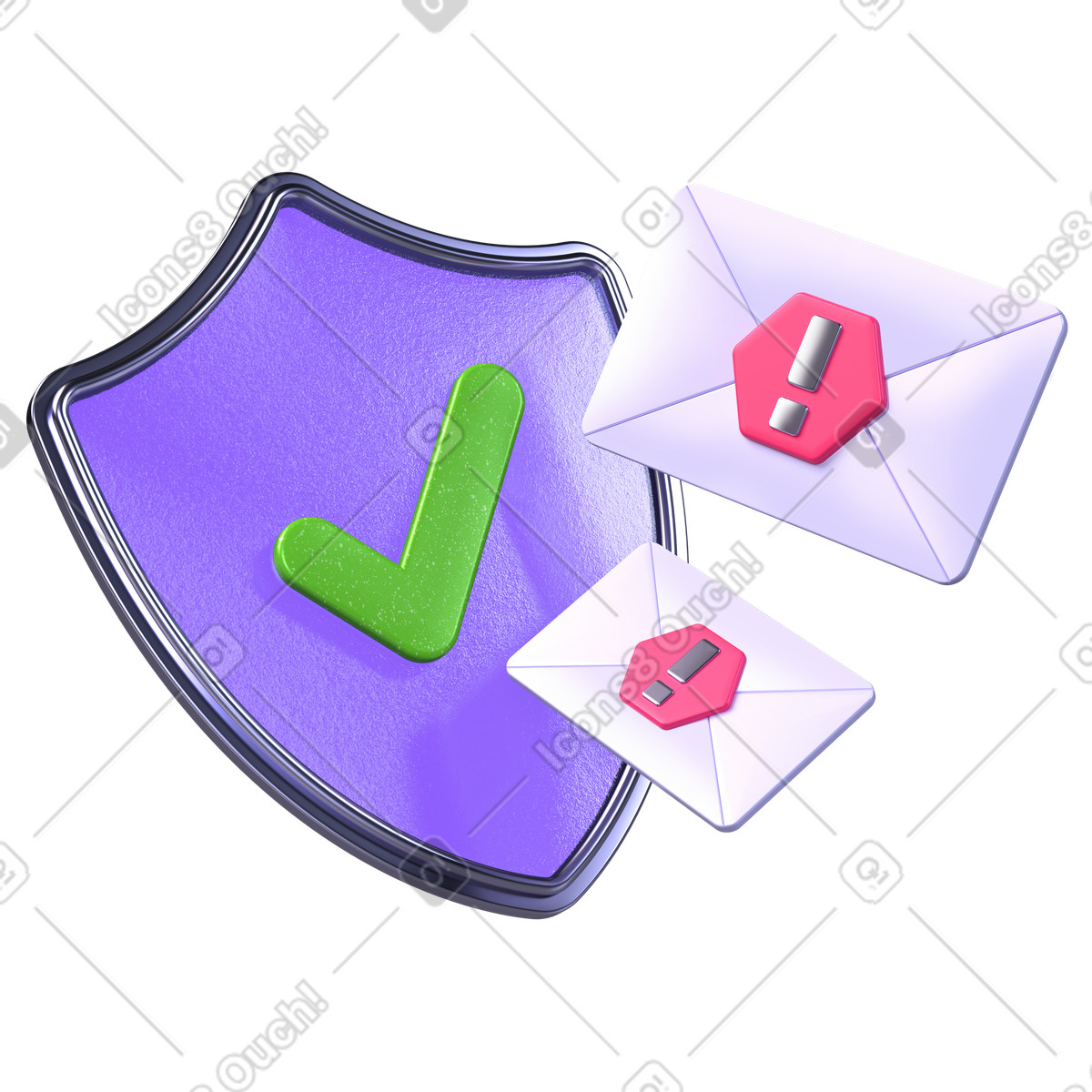 Ilustração de Escudo proteção contra spam, detecção ameaças e-mail, filtragem caixa entrada segura em no estilo 3D Boost para baixar em PNG, SVG