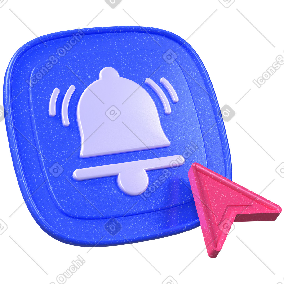 Bell icon on blue button with cursor, notification alert system illustration in 3D Boost style download in PNG, SVG