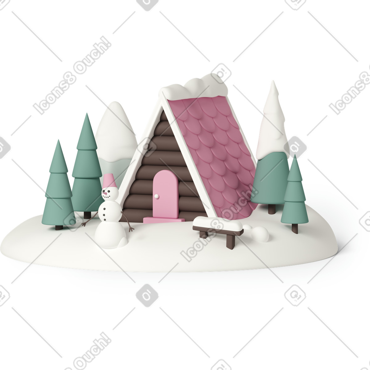 3D Casual life 스타일의 Cute snowman standing in front of tiny house 일러스트레이션 PNG, SVG 다운로드