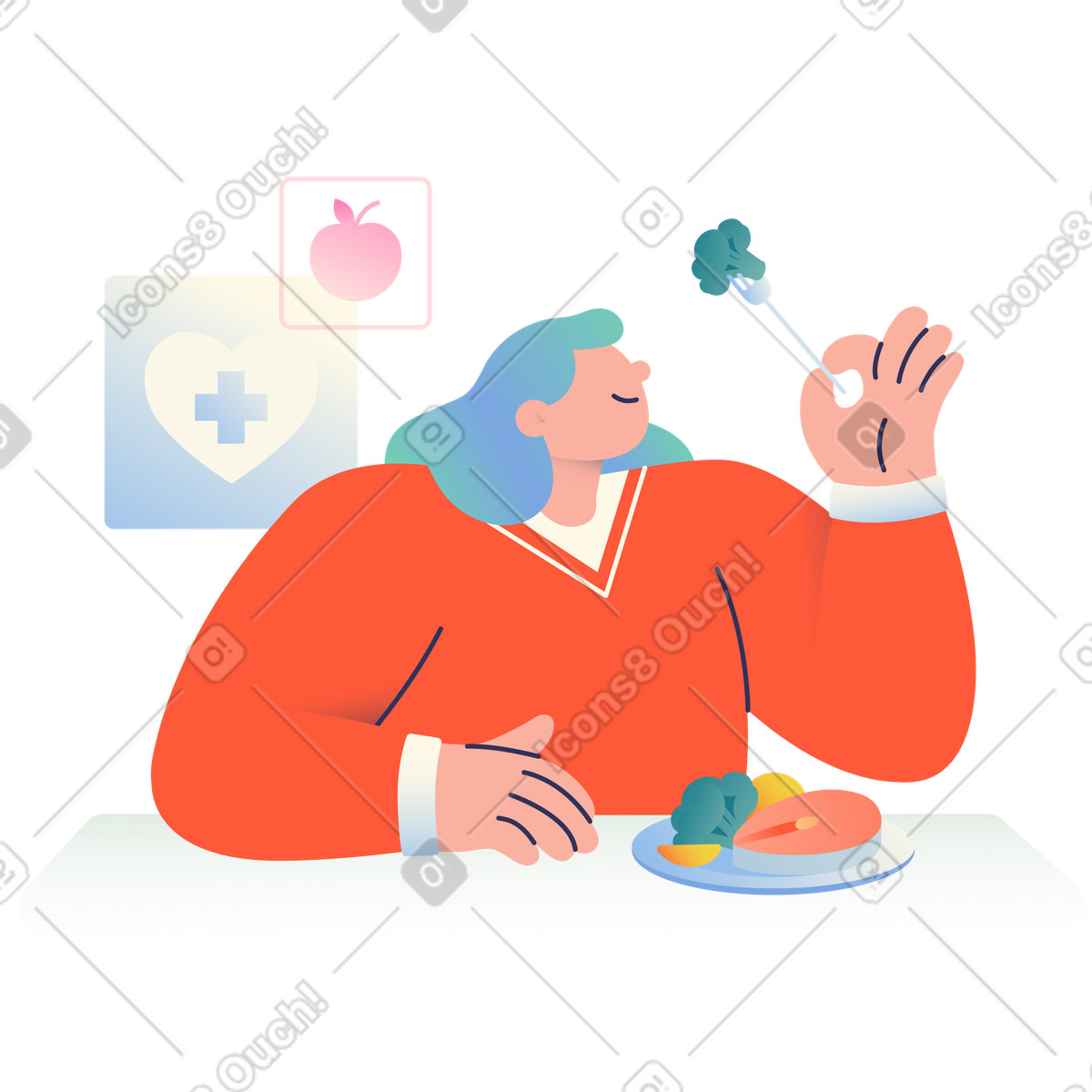 Ilustração de Mulher comendo comida saudável em no estilo Beam para baixar em PNG, SVG