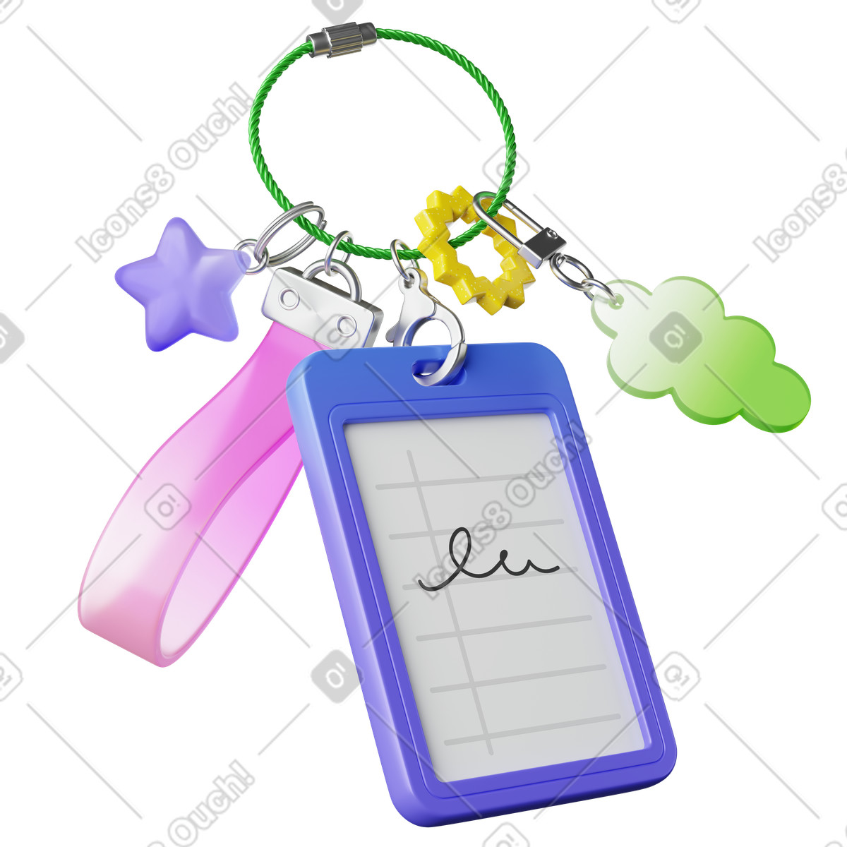3D Plastic 스타일의 Keychain accessory with cloud charm and blue identification badge 일러스트레이션 PNG, SVG 다운로드