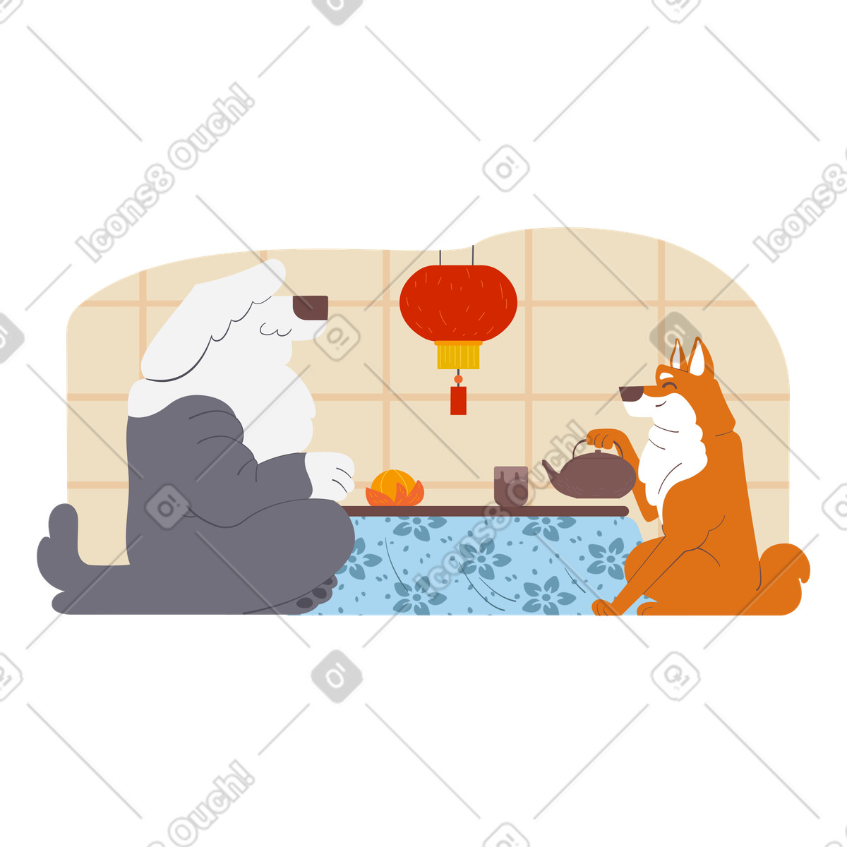 Woof スタイルの 旧正月を祝う犬たち のイラストをPNG、SVG形式でダウンロード