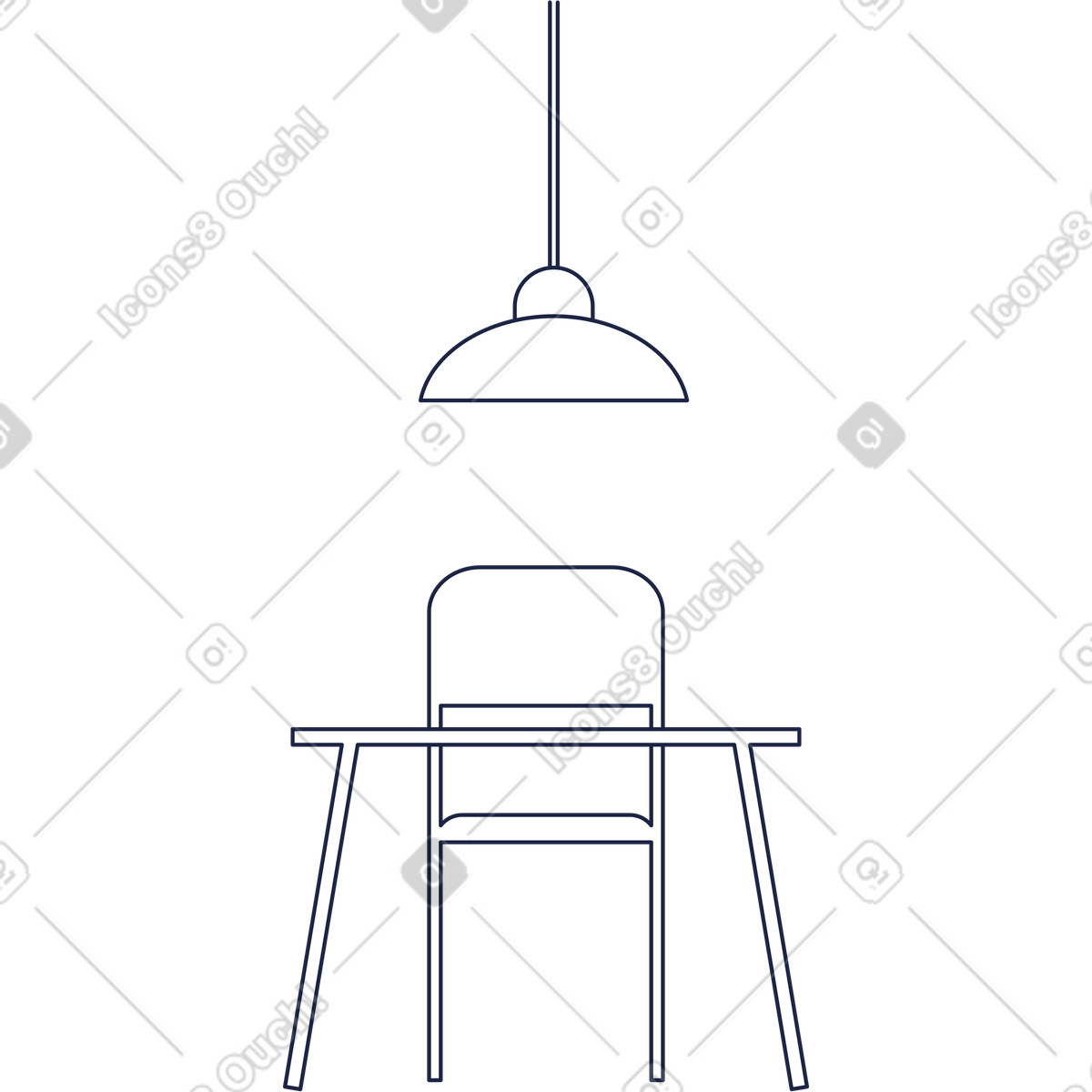Illustration Desk chair lamp coworking space dans le style Urban Line à télécharger aux formats PNG, SVG
