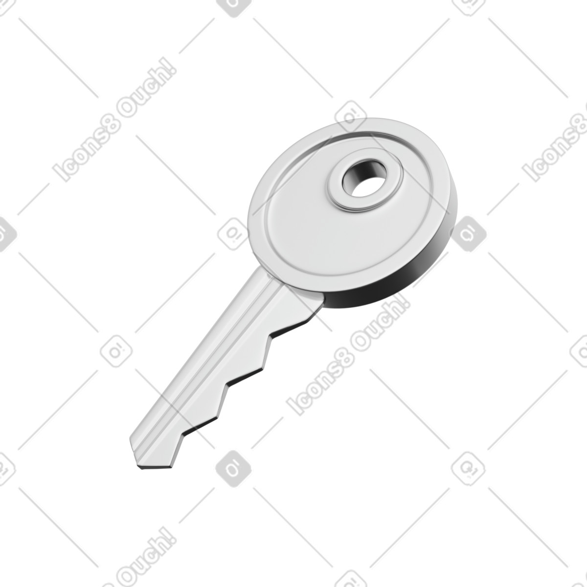 Silver key illustration in 3D Playful style download in PNG, SVG