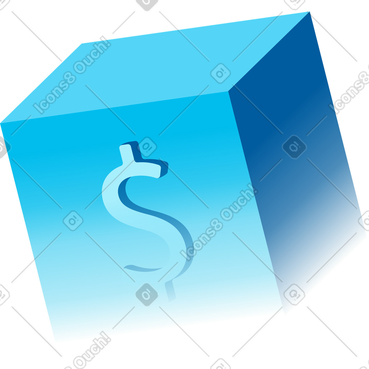 Ilustração de Cubo com um dólar em no estilo Icy para baixar em PNG, SVG