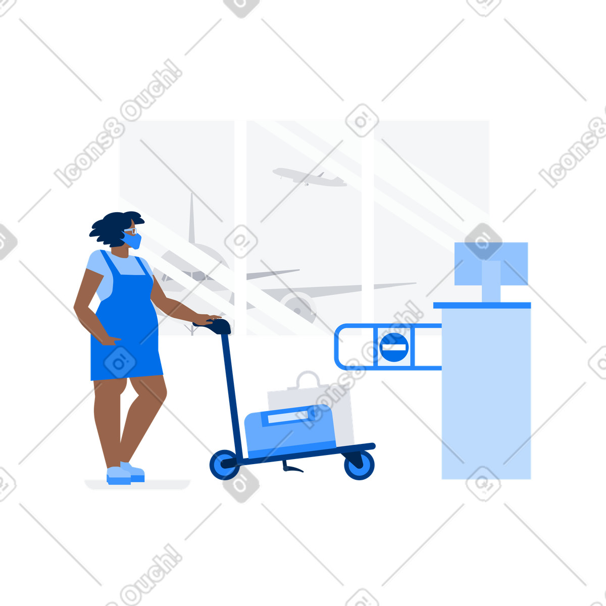 Immune control in airport illustration featuring clipart images available in PNG
