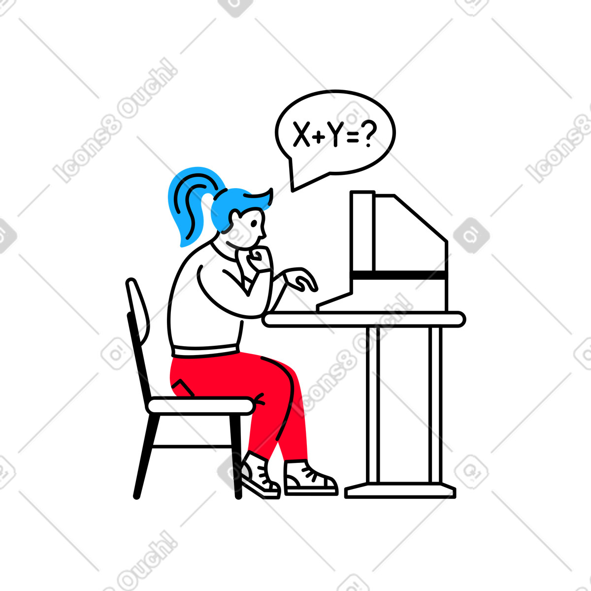 Woman studying math online illustration in Transistor style download in PNG, SVG