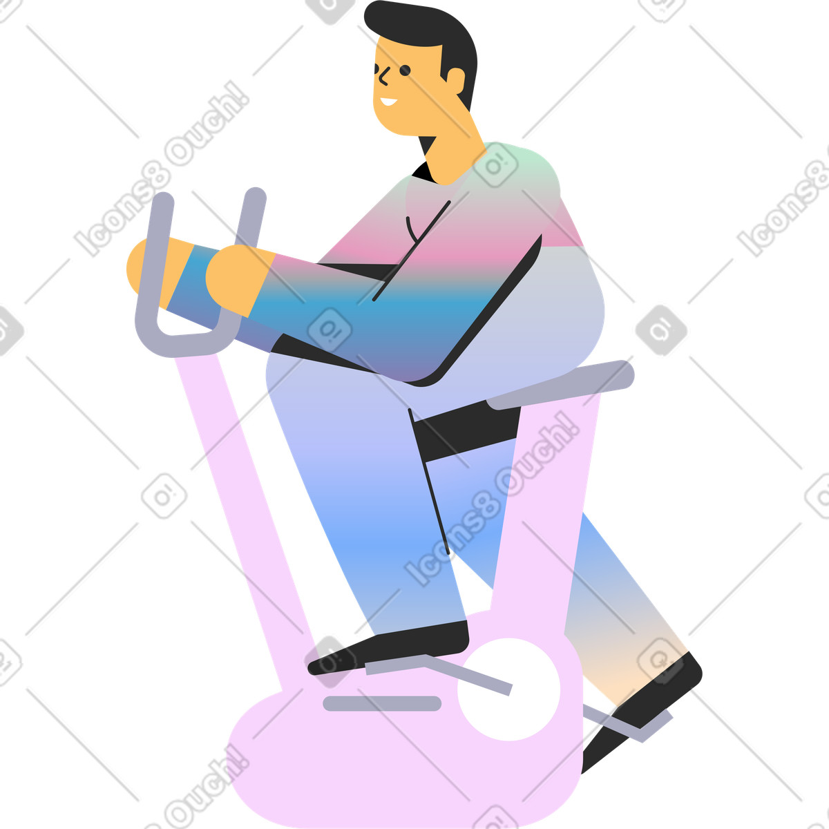 Ilustração de Man on exercise bike pedaling em no estilo Marginalia para baixar em PNG, SVG