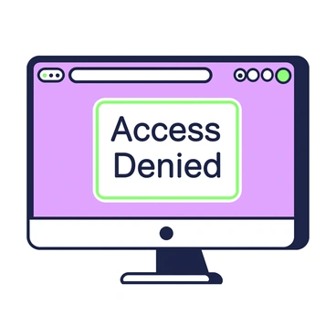 A computer browser page is displayed on a sleek monitor. The interface shows a standard web layout with a simple design. In the center of the page, the text "Access Denied" is prominently featured in bold letters, conveying a clear message. Surrounding the text are standard navigation elements such as a URL bar and icons for refresh and home. The overall appearance is clean and minimalistic, emphasizing the central warning without distractions.