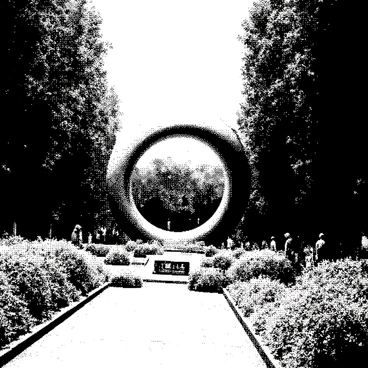 A peaceful park is depicted with lush greenery and neatly arranged flower beds. In the center of the park, there is a large, swirling time portal that appears to be pulsating with energy. The portal is surrounded by curious onlookers, drawn in by its mysterious presence. Tall trees frame the park, their leaves rustling gently in the breeze. A clear blue sky above adds to the serene atmosphere, while a few benches are scattered throughout the park, inviting visitors to take a rest and gaze at the extraordinary scene.