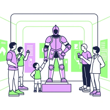 A full set of armor displayed in a museum, with visitors gazing in awe