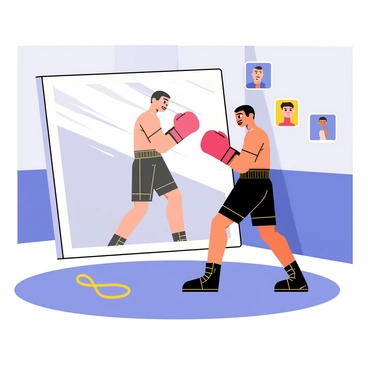 A boxer shadow boxing in front of a large mirror, perfecting their movements