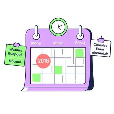 A calendar is displayed on a wall with various dates marked. The calendar features a grid layout showcasing the days of the month. One specific date is circled prominently in "red," indicating a compliance deadline. Surrounding the calendar, there are sticky notes with reminders clipped to the edges. A small clock hangs above the calendar, showing the time. The wall is painted in a neutral tone, providing a simple background for the calendar and notes.