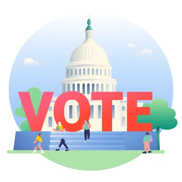 The U.S. Capitol building with a large 'Vote' sign in front