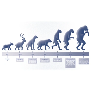 An evolutionary timeline showing the development of the amygdala through various species in a colorful infographic style.