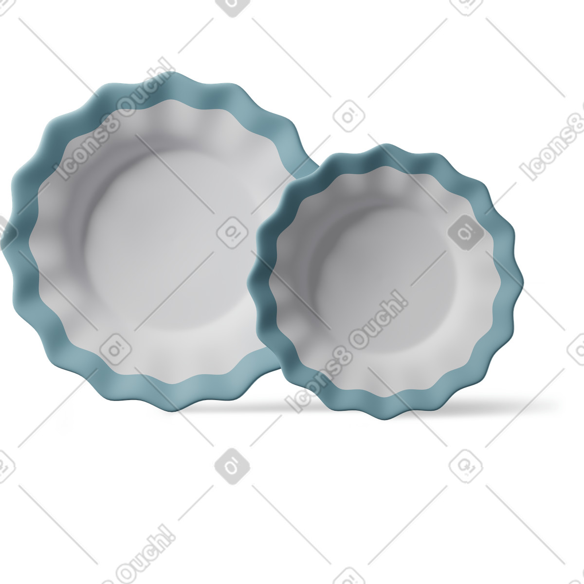 3D Casual life 스타일의 Two white plates with blue rim 일러스트레이션 PNG, SVG 다운로드