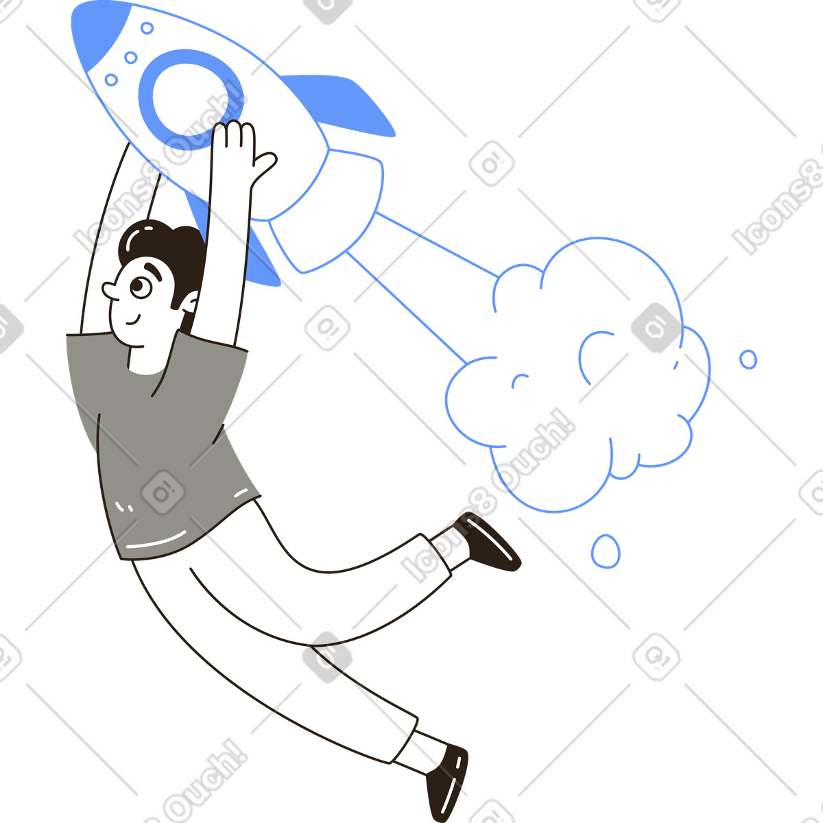 Man with rocket illustration capturing ambition clipart and graphics essence