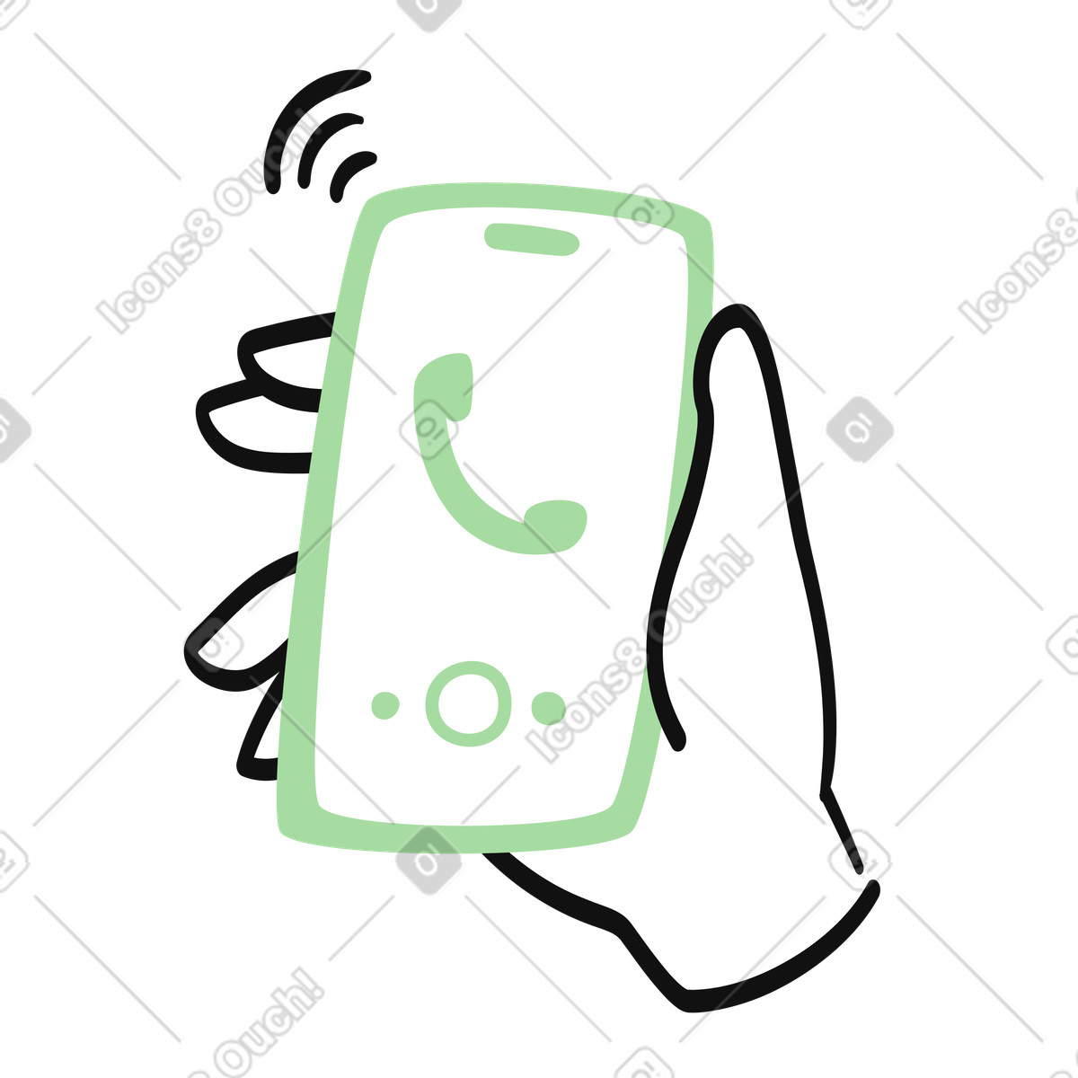 Ilustración Smartphone ringing in hand with incoming call notification symbol en estilo Organic a descargar en PNG y SVG