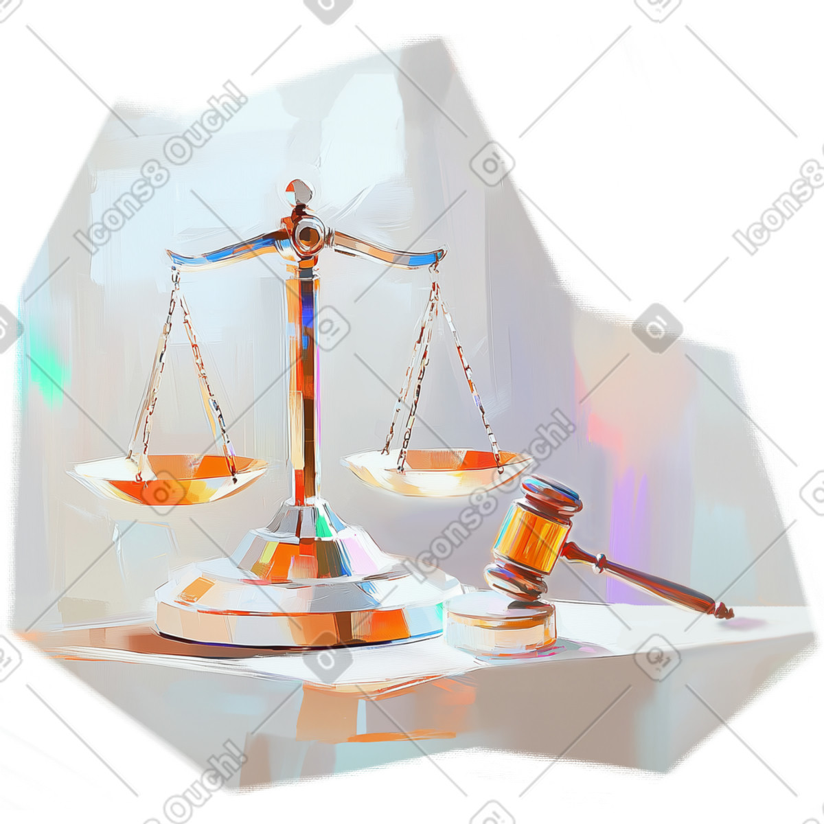 Illustration Peinture à l'huile de la balance et du marteau justice dans le style Pictorial télécharger aux formats PNG, SVG