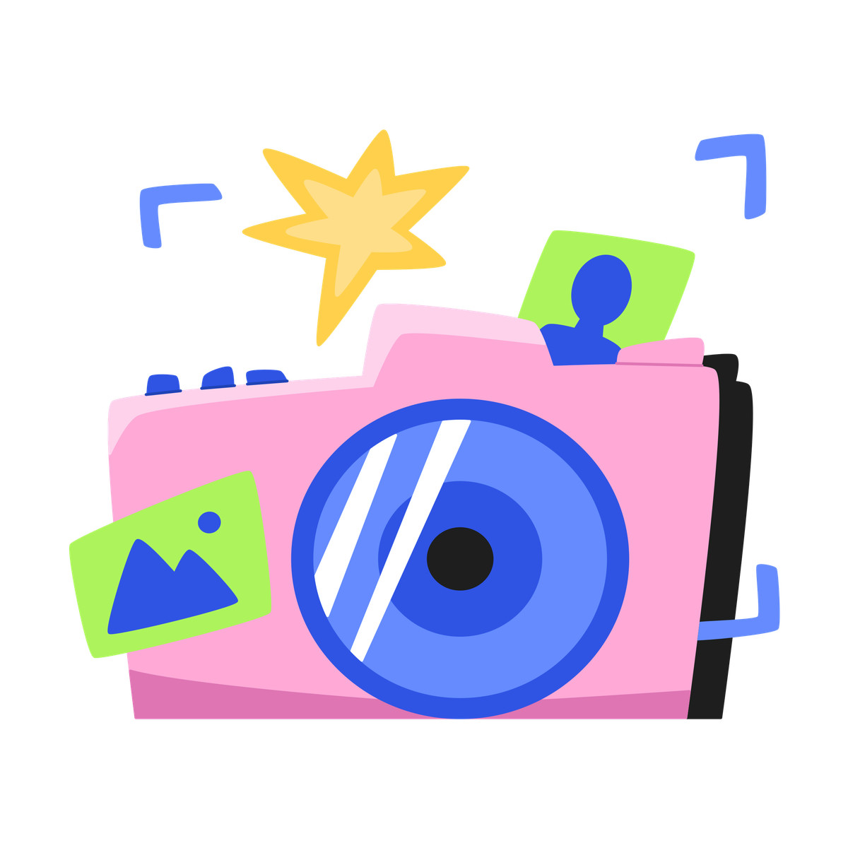 Ilustração de Camera with flash and pictures em no estilo Bouncy para baixar em PNG, SVG